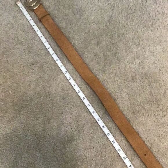 Double Ring Buckle Reversible Belt Brown Tan Faux Suede Leather Adjustable Large main image 4